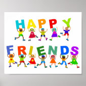 Happy Friends Cute Cartoon Diverse Kinder tekst Poster (Voorkant)
