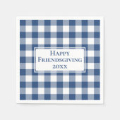 Happy Friendsgiving Blue White Gingham Check Servet (Voorkant)