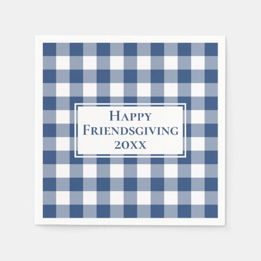 Happy Friendsgiving Blue White Gingham Check Servet (Voorkant)