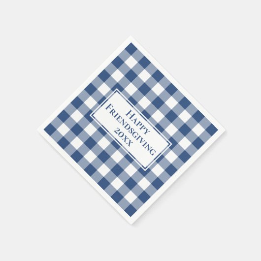 Happy Friendsgiving Blue White Gingham Check Servet (Hoek)