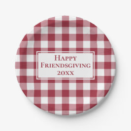 Happy Friendsgiving Bourgondië White Gingham Plaid Papieren Bordje