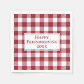 Happy Friendsgiving Burgundy Gingham Check Servet (Voorkant)