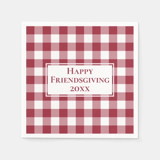 Happy Friendsgiving Burgundy Gingham Check Servet (Voorkant)