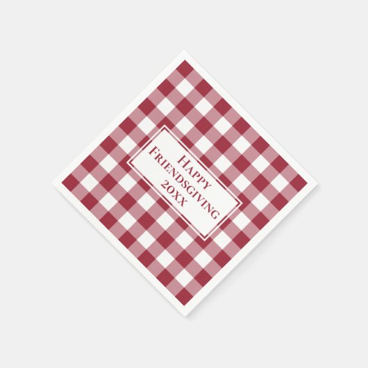 Happy Friendsgiving Burgundy Gingham Check Servet (Hoek)