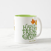 Happy Friendsgiving Fall Leaves Mug Tweekleurige Koffiemok (Voorkant rechts)