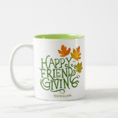Happy Friendsgiving Fall Leaves Mug Tweekleurige Koffiemok (Links)