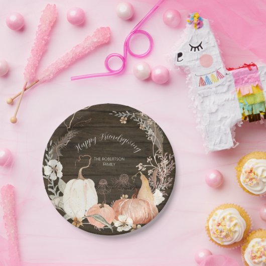 Happy Friendsgiving Herfst Pumpkin Waterverf Flora Papieren Bordje (Feest)