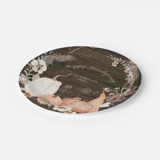 Happy Friendsgiving Herfst Pumpkin Waterverf Flora Papieren Bordje (Gekanteld)