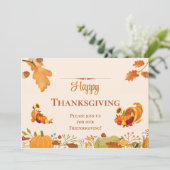 Happy Friendsgiving kleurrijke bladeren pompoenen  Kaart (Staand voorkant)