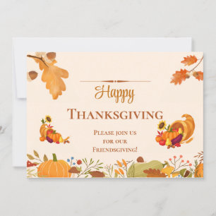 Happy Friendsgiving kleurrijke bladeren pompoenen  Kaart