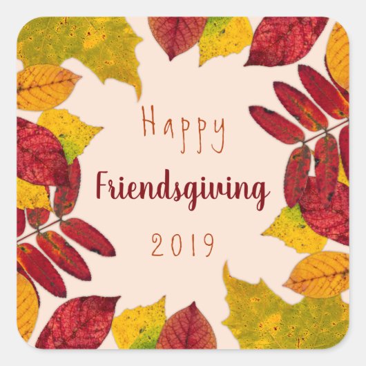 Happy Friendsgiving met herfstbladeren Vierkante Sticker (Voorkant)