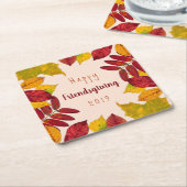 Happy Friendsgiving met kleurrijke herfst-bladeren Kartonnen Onderzetters (Schuin)
