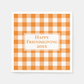 Happy Friendsgiving Name Oranje Gingham Check Servet (Voorkant)