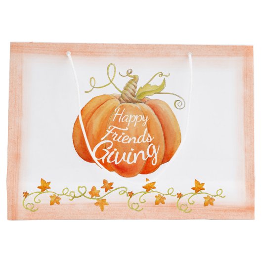 Happy Friendsgiving pompoen geschenkzak Groot Cadeauzakje (Achterkant)