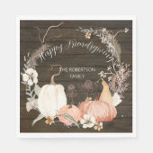 Happy Friendsgiving Rustic Herfst Pumpkin Floral Servet (Voorkant)