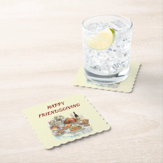 Happy Friendsgiving | Thanksgiving Paper Coaster Kartonnen Onderzetters (Insitu)