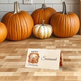 Happy Friendsgiving Woodland Gevouwen Plaats Kaart Plaatskaartje