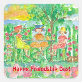 Happy Friendship Day Garden Tea Party Vriendinnen Vierkante Sticker