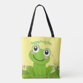 Happy frog canvas tas - bleke citroenachtergrond. (Achterkant)