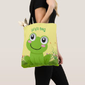 Happy frog canvas tas - bleke citroenachtergrond. (Dichtbij)