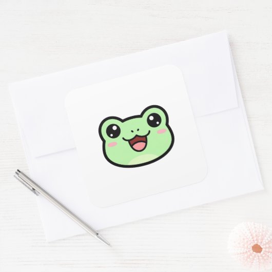 Happy Frog – Cute Kawaii Illustration Vierkante Sticker (Envelop)