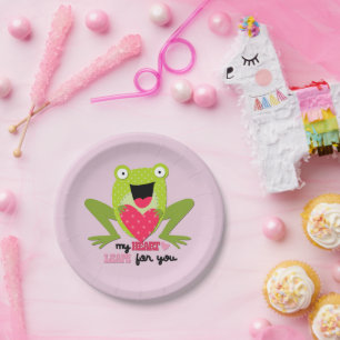 Happy Frog en Heart Valentijn Papieren Bordje