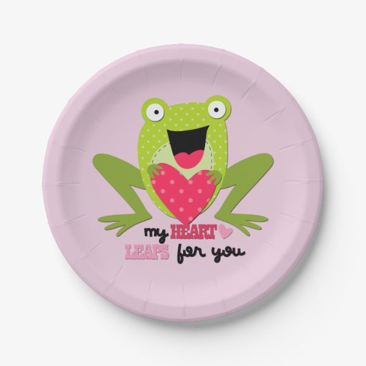 Happy Frog en Heart Valentijn Papieren Bordje (Voorkant)