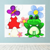 Happy Frog in lente Canvas Afdruk (Insitu (Houten vloer))