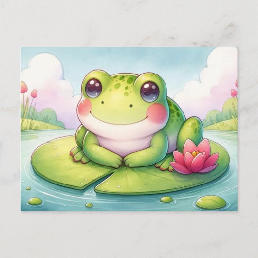 Happy Frog op Lily Pad - Leuke digitale aquarel Briefkaart (Voorkant)