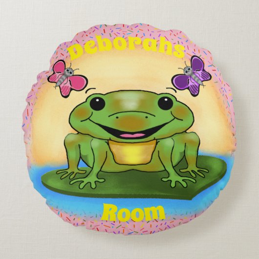 Happy Frog Round Pillow Rond Kussen (Voorkant)