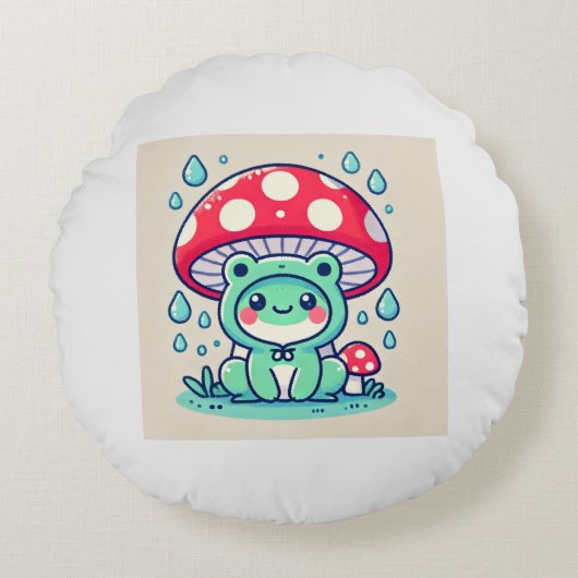 Happy Frog & Umbrella 🐸☔ Rond Kussen (Voorkant)
