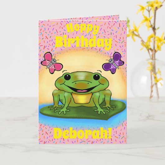 Happy Frog Verjaardag Kaart (Gele Bloem)