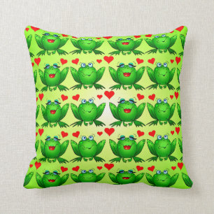 Happy Frogs Cartoon Love Hearts Green Kussen