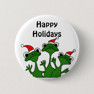 Happy Frogs-kerstCartoon Ronde Button 5,7 Cm