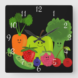 Happy Fruit and Veggies Wall Clock Vierkante Klok