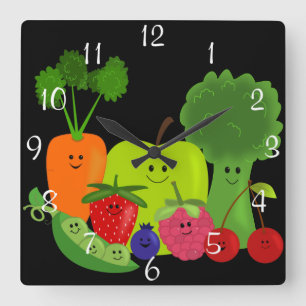 Happy Fruit and Veggies Wall Clock Vierkante Klok