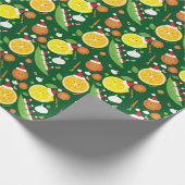 Happy Fruit Vegetable Santa Hat Pattern Food Cadeaupapier (Hoek)