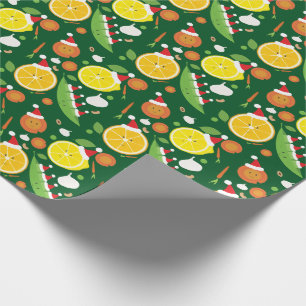 Happy Fruit Vegetable Santa Hat Pattern Food Cadeaupapier