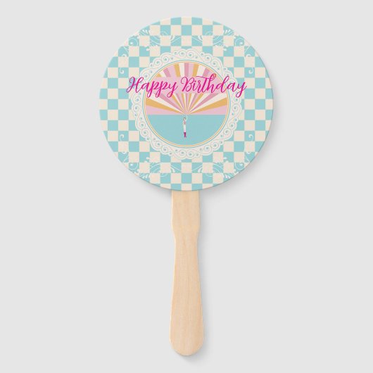 Happy Fun Blue Gingham Plaid Checkered Birthday Handwaaier (Achterkant)