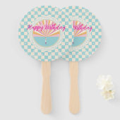 Happy Fun Blue Gingham Plaid Checkered Birthday Handwaaier (Voorkant en achterkant)