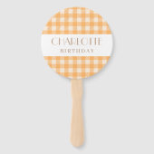 Happy Fun Oranje gingham plaid gecontroleerd verja Handwaaier (Achterkant)