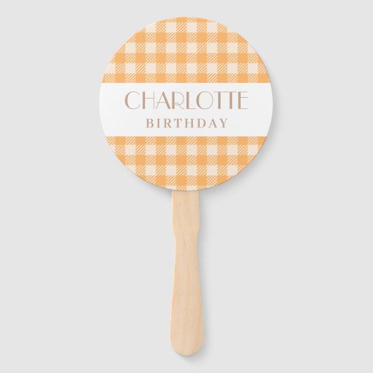 Happy Fun Oranje gingham plaid gecontroleerd verja Handwaaier (Achterkant)