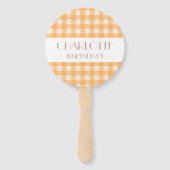Happy Fun Oranje gingham plaid gecontroleerd verja Handwaaier (Voorkant)