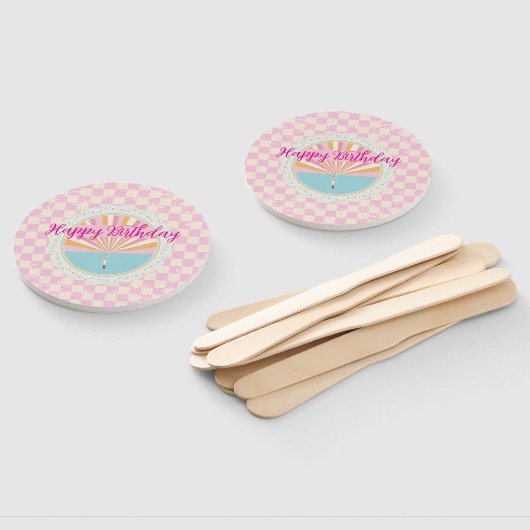 Happy Fun Pink Gingham Plaid Checkered Birthday Handwaaier (Niet-gemonteerd)