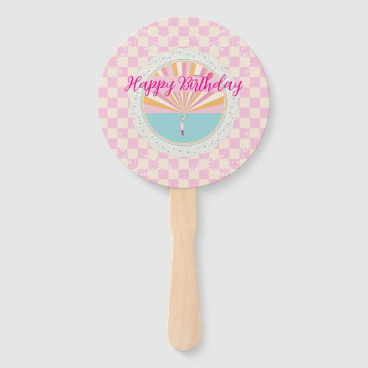 Happy Fun Pink Gingham Plaid Checkered Birthday Handwaaier (Voorkant)