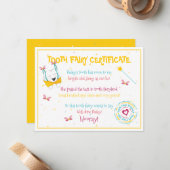Happy Fun Tooth Fairy Certificaat Gele Kleur Pop Notitiekaartje (Voorkant / Achterkant in situ)