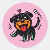 Happy Funny Cartoon Rottweiler Puppy Ronde Sticker (Voorkant)