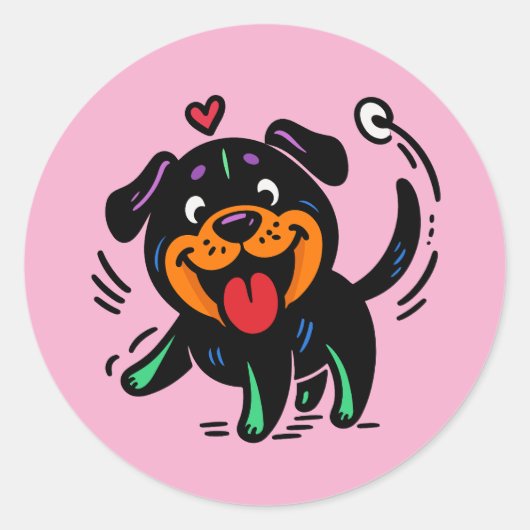 Happy Funny Cartoon Rottweiler Puppy Ronde Sticker (Voorkant)
