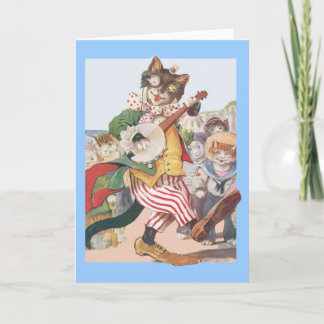 Happy Funny Cat Folk Birthday Card Kaart