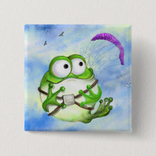 Happy Funny Frog Paraglider Button